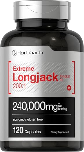 Longjack Tongkat Ali | 240.000 mg (Extrato Potente 200:1) | 120 Cápsulas | Suplemento para Desempenho Masculino Extremo | Fórmula de Extrato Herbal Super Concentrado | Não-OGM - Horbäach