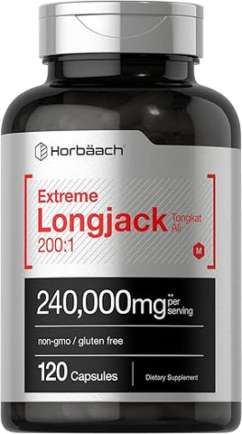 Longjack Tongkat Ali | 240.000 mg (Extrato Potente 200:1) | 120 Cápsulas | Suplemento para Desempenho Masculino Extremo | Fórmula de Extrato Herbal Super Concentrado | Não-OGM - Horbäach