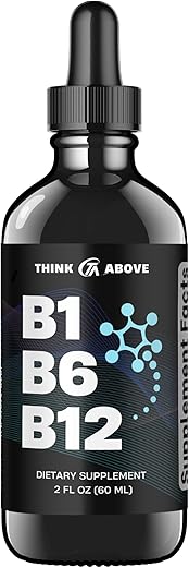 Think Above - B1 B6 B12 Gotas Líquidas de Vitaminas – Suporte para Nervos, Energia e Cérebro – Sabor Frutado – Metilcobalamina, Tiamina, Piridoxina – Suprimento de 60 Dias – 60 ml – para Homens e Mulheres