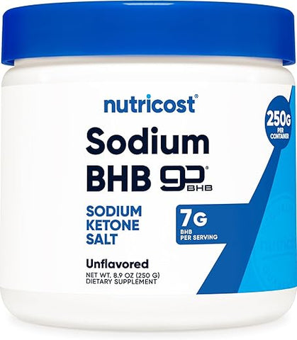 BHB em Pó de Sódio (250g) Sem Sabor – Suplemento Keto, Sal de Beta-Hidroxibutirato - Nutricost