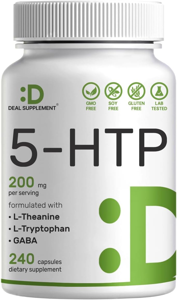 DEAL SUPPLEMENT - Griffonia Seed Extract 98% Africano | 5-HTP 200mg | 240 Cápsulas | Fórmula 4 em 1 | Com L Theanine e L Tryptophan