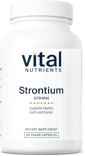 Strontium Citrate | Suplemento Vegano para Fortalecimento Ósseo | 227mg de Citrato de Estrôncio para Saúde Óssea e Dentes Saudáveis | Livre de Glúten, Laticínios e Soja | Não-OGM | 90 Cápsulas - Vital Nutrients