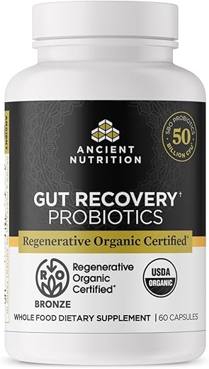 Probióticos Certificados Orgânicos Regenerativos para Recuperação Intestinal, Recuperação Intestinal com Probióticos, para Digestão Saudável e Suporte ao Sistema Imunológico, 50 Bilhões de UFCs* - Ancient Nutrition