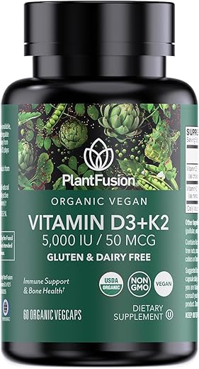 Vitamina D3 K2 5.000 UI Orgânica Vegana – Suporte Imunológico e Saúde Óssea – 60 Cápsulas - PlantFusion