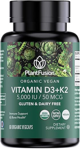 Vitamina D3 K2 5.000 UI Orgânica Vegana – Suporte Imunológico e Saúde Óssea – 60 Cápsulas - PlantFusion
