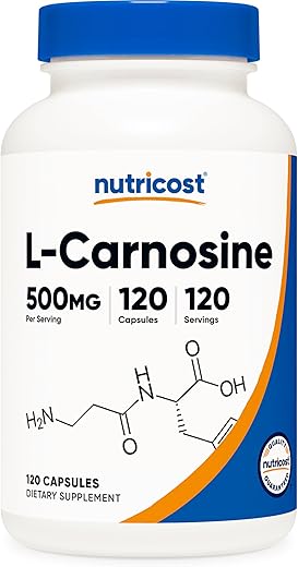 L-Carnosine 500mg – 120 Cápsulas | Livre de Glúten | Marca Nutricost - Nutricost