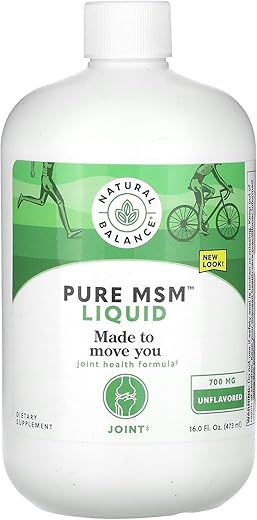 Pure MSM Líquido – 700 mg – Sem Sabor – Suporte para Articulações – Verificado em Laboratório para Pureza e Potência – Garantia de Reembolso de 60 Dias – 48 Porções, 473 ml - Natural Balance