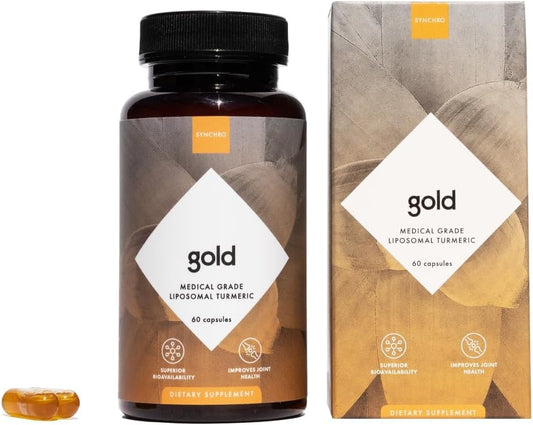Gold – Cápsulas de Cúrcuma Lipossomal de Grau Médico | 60 unid. | Extrato de Planta Inteira, Entrega por Nanoencapsulação | Suplemento de Curcumina com Pimenta Preta Piperina - Synchro