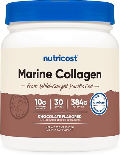 Colágeno Marinho (Sabor Chocolate) 30 Porções – Suplemento de Colágeno de Bacalhau do Pacífico Selvagem - Nutricost