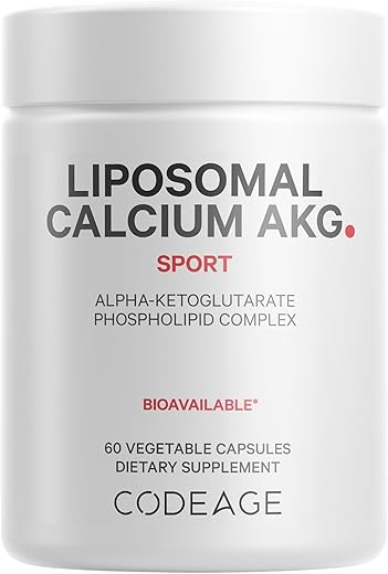 Liposomal Calcium AKG – Cálcio Alfa-Cetoglutarato – 2 Meses de Fornecimento – Entrega Lipossomal – 1 Cápsula por Porção – Não-OGM, Sem Glúten – Comprimidos de Cálcio AKG - Codeage