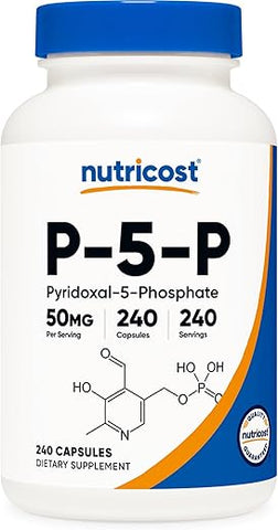 P5P Vitamina B6 50mg, 240 Cápsulas (Piridoxal-5-Fosfato) – Vegetariano, Não-OGM, Sem Glúten - Nutricost