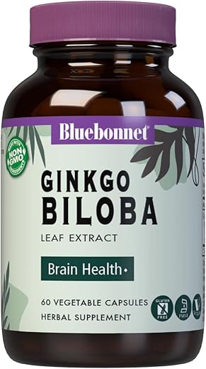 Bluebonnet - BlueBonnet Extrato de Folha de Ginkgo Biloba, 60 Cápsulas – Suplemento de Extrato de Folha de Ginkgo Biloba BlueBonnet, 60 Cápsulas
