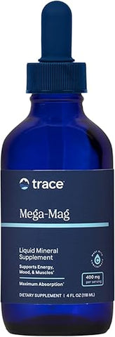 Mega-Mag 400 mg Cloreto de Magnésio Líquido | Suporta a Função Muscular Normal | 30 Porções, 120 ml (1 Pacote) - Trace Minerals