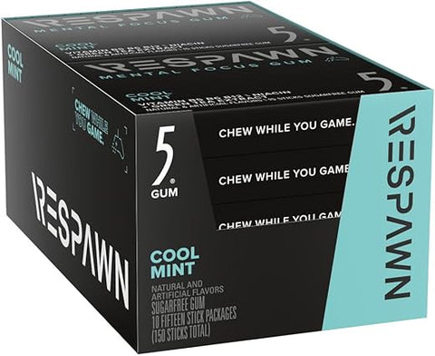 by 5 – Goma de Mascar de Menta Refrescante Sem Açúcar para Foco Mental, 10 Pacotes – 5g cada - RESPAWN
