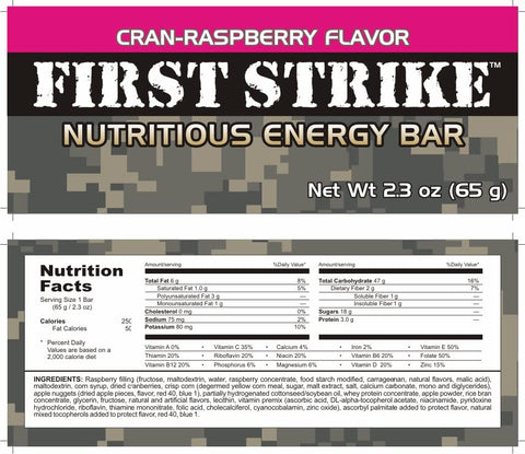 Z-Ration (Zombie MRE) - Primeiro Pack de Barras First Strik 6 Barras (6 Cranraspberry) – Variedade de Sabores | 180g