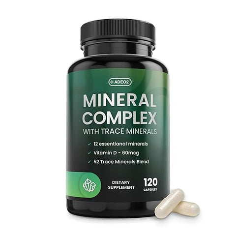 ADEO2 - Complexo Premium de 52 Minerais Traços com Minerais Essenciais em Forma Quelatada – 100% Natural e Orgânico – 120 Cápsulas – Mistura de Minerais Iônicos de Espectro Completo – Seguro para