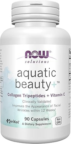 Solutions Cápsulas de Beleza Aquática – Colágeno Marinho e Vitamina C para uma Pele Jovem, Não-OGM, 60 Cápsulas - NOW Foods
