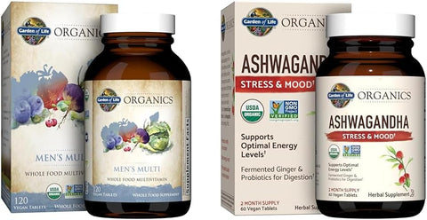 Organics – Multivitamínico Masculino 120 Comprimidos e Ashwagandha Antiestresse - Garden of Life