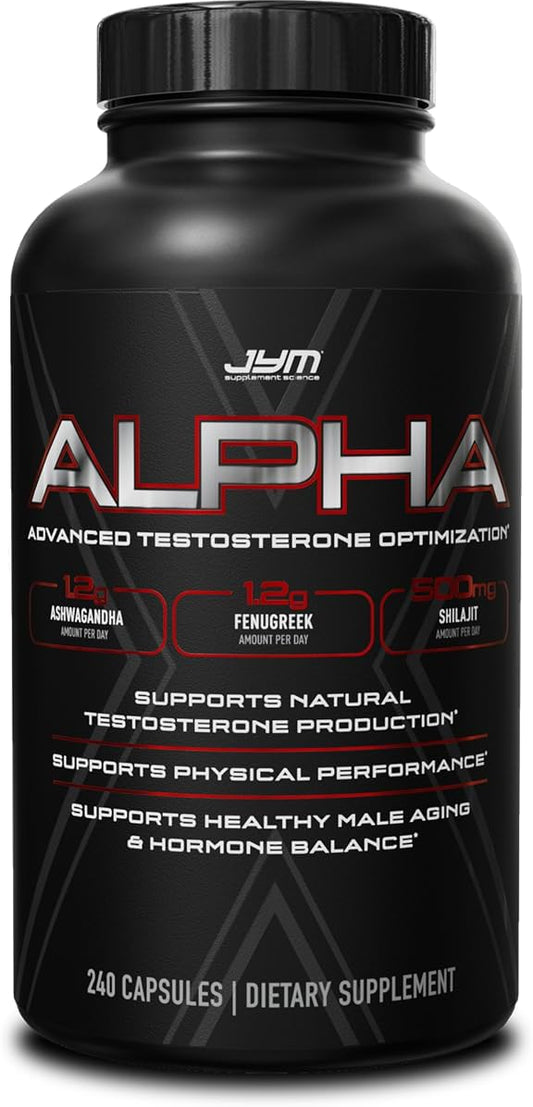 JYM Supplement Science - Alpha JYM X Otimização Avançada de Hormônios, Vitalidade, Otimização, DHEA, Ashwagandha, Boro, Shilajit, Feno Grego, Eurycoma, Damiana, Quercetina, DIM, Ciência Suplementar JYM