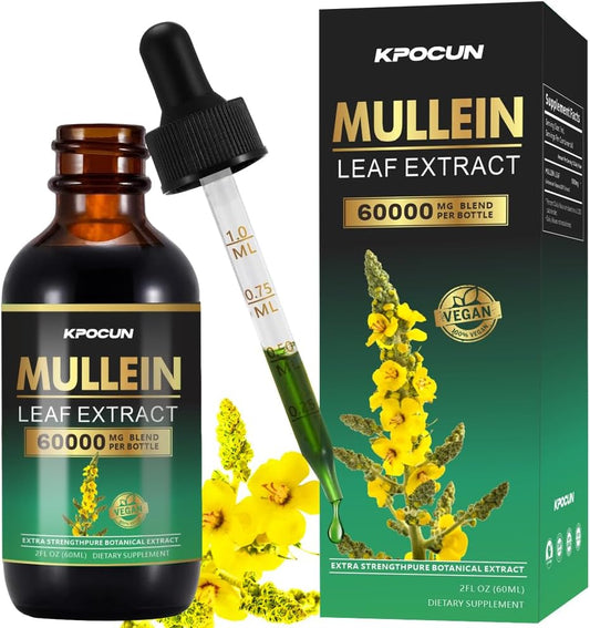 KPOCUN - Gotas de Verbascum para os Pulmões – Limpeza Pulmonar – Extrato de Folha – Suplementos Herbais – Poderoso Verbascum para Suporte Imunológico e Desintoxicação