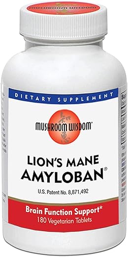 Lion’s Mane Amyloban – 180 Tabletes | Potência Cognitiva | Cogumelo do Leão | 180 comprimidos | Marca Mushroom Wisdom - Mushroom Wisdom