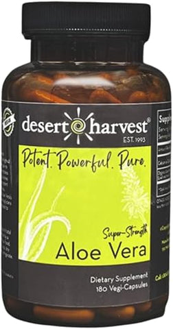 Cápsulas de Aloe Vera Super Forte, Suplemento de Aloe Vera Liofilizado, 600 mg, 180 Cápsulas - Desert Harvest