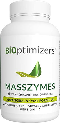 MassZymes – Enzimas Digestivas Completas para Saúde Intestinal – Alívio de Inchaço para Homens e Mulheres – Enzimas Digestivas de Lipase Amilase Bromelina (250 Cápsulas) - BiOptimizers