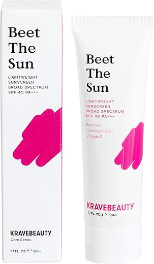 Beet The Sun FPS 40 PA – Protetor Solar Químico Diário de Amplo Espectro, Leve, Não Oleoso, Sem Resíduos Brancos, para Todos os Tipos de Pele, Vegano e Cruelty Free, 50g - KraveBeauty
