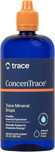 ConcenTrace Drops | Minerais Essenciais | Magnésio Líquido Iônico, Cloreto, Potássio | Baixo teor de Sódio | Energia, Eletrólitos, Hidratação | Fornecimento de 96 dias, 8 fl oz (236 ml) - Trace Minerals