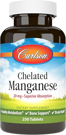 Manganês Quelato, 20 mg – Absorção Superior, Metabolismo Saudável, Suporte Ósseo - Carlson