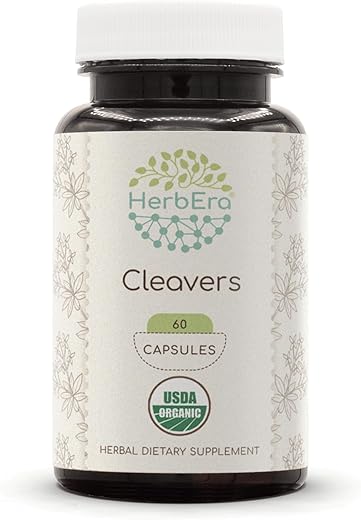 HerbEra - Cleavers Orgânico USDA 60 Cápsulas | Suplemento Herbal Natural | Cápsulas Vegetarianas Certificadas Orgânicas e Erva Seca de Cleavers Orgânico (Galium aparine) (60 Cápsulas)