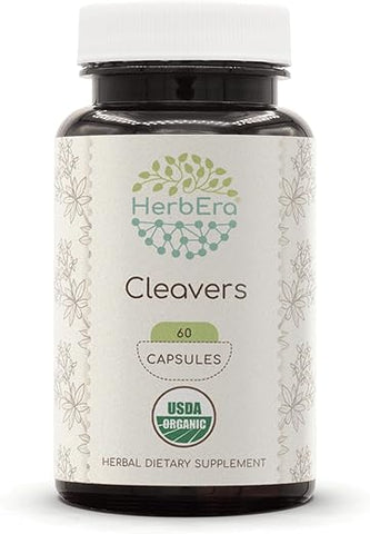 HerbEra - Cleavers Orgânico USDA 60 Cápsulas | Suplemento Herbal Natural | Cápsulas Vegetarianas Certificadas Orgânicas e Erva Seca de Cleavers Orgânico (Galium aparine) (60 Cápsulas)