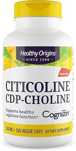 Cognizin (Citicoline), 250 mg – Suplemento para Memória com Citicolina CDP Choline – Não-OGM, Vegano | Cognizin 250 mg – Melhor Suplemento para Memória | Healthy Origins - Healthy Origins