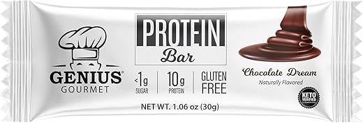 Barra de Proteína, Barras Sem Glúten, MCTs Premium, Baixo Carboidrato, Baixo Açúcar (Chocolate Dream, 10 Unidades) - Genius Gourmet