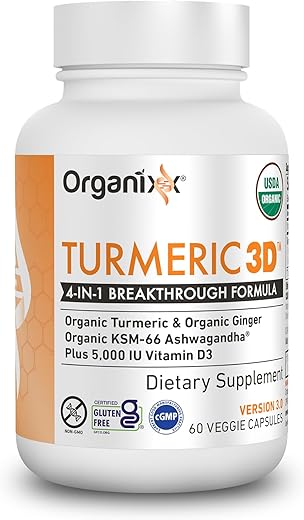 Suplemento de Curcumina de Cúrcuma com Ashwagandha, Vitamina D e Cúrcuma Orgânica | 60 cápsulas | Potencialize sua saúde - Organixx
