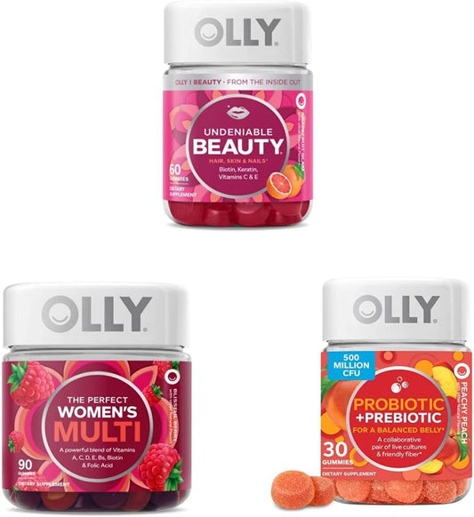 Gummy de Beleza Inegável para Cabelo, Pele, Unhas (Toranja, 60 Unidades) Gummy Multivitamínico Feminino (Frutas Vermelhas, 90 Unidades) - OLLY