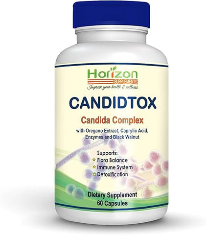 Horizon Supplements - Candida Cleanse Support and Detox com Ervas Naturais, Probióticos e Óleo de Orégano. Suplemento Extra Forte para Candidíase em Homens e Mulheres