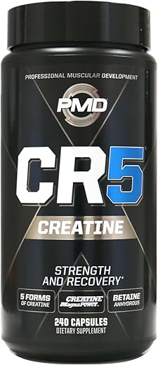 Sports CR5 – Complexo Profissional de Creatina para Recuperação Melhorada, Redução de Dores Musculares, Ganho de Massa Muscular Magra – Mistura de 5 Creatinas para Força, Resistência e Recuperação (240g) - PMD