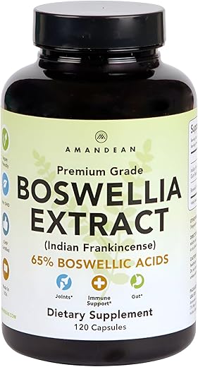 Extrato de Boswellia Serrata. 500mg 120 Cápsulas Vegetais. 65%% Ácidos Boswélicos com AKBA. Incenso Indiano para Suporte à Saúde das Articulações. Embalagem Pode Variar - AMANDEAN