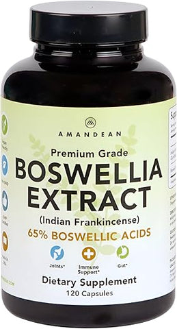 Extrato de Boswellia Serrata. 500mg 120 Cápsulas Vegetais. 65%% Ácidos Boswélicos com AKBA. Incenso Indiano para Suporte à Saúde das Articulações. Embalagem Pode Variar - AMANDEAN
