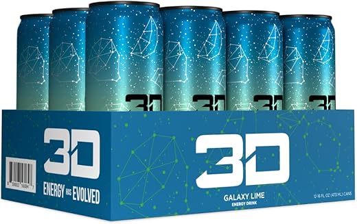 Energy Galaxy Lime | Bebida Energética Sem Açúcar | Energia Pré-Treino | 200mg Cafeína com Taurina e L-Carnitina | 473ml | Pack com 12 | Azul - 3D