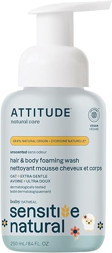 2-em-1 Natural Hair and Body Espuma de Limpeza para Bebê, Sem Fragrância, 250 ml (ATTITUDE-60660) - ATTITUDE