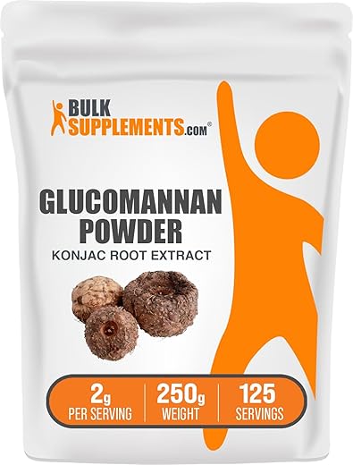 Glucomannan em Pó BulkSupplements.com – Extrato de Raiz de Konjac, Suplemento de Fibra em Pó, Konjac em Pó – Livre de Glúten, 2g por Porção, 250g (Pack de 1)