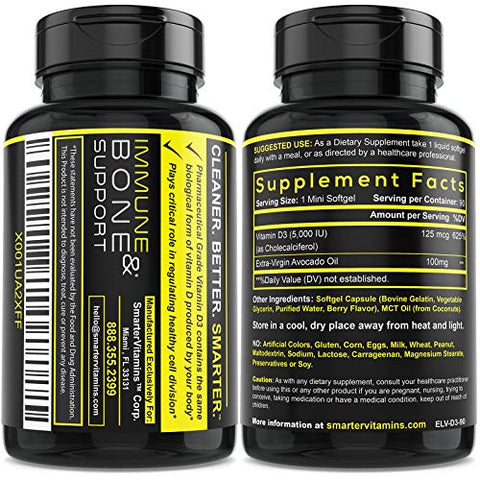 SmarterVitamins - (3 Pack) Smarter Vitamin D3 5000 IU em Óleo de Abacate 125mcg 270 Mini Cápsulas Softgels – Aumente sua saúde com a marca Smarter