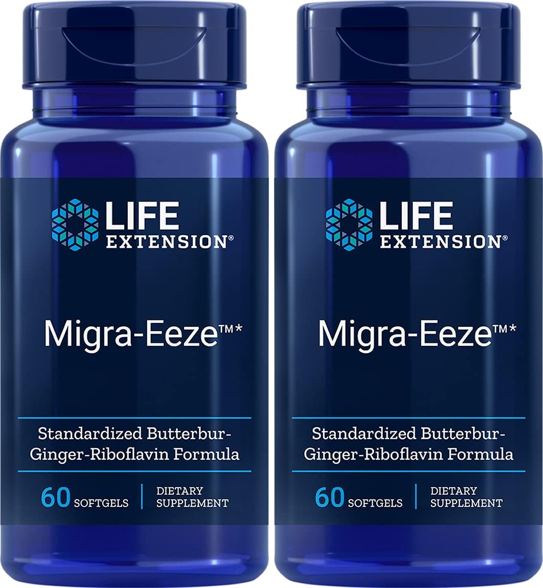 Migra-EezeTM Fórmula Padronizada de Butterbur-Ginger-Riboflavina, 60 Unidades (Pacote de 2) – Aumente sua qualidade de vida com o Migra-EezeTM da Life Extension! - Life Extension