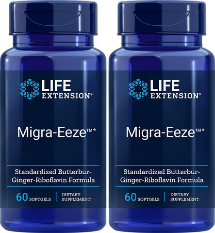 Migra-EezeTM Fórmula Padronizada de Butterbur-Ginger-Riboflavina, 60 Unidades (Pacote de 2) – Aumente sua qualidade de vida com o Migra-EezeTM da Life Extension! - Life Extension