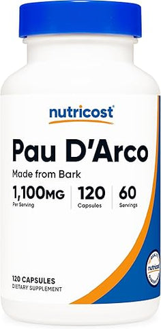 PAU D’Arco Inner Bark 1100mg – 120 Cápsulas Vegetarianas (60 Serv) – Não-OGM - Nutricost