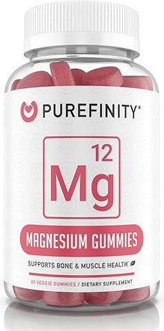 PUREFINITY - Magnésio Citrato Gomas 600 mg para Adultos – Suplemento de Alta Absorção para Cãibras, Recuperação Muscular, Sono, Suporte Ósseo e Energético – Livre de OGM, Sem Alergênicos – 60 Gomas Veganas