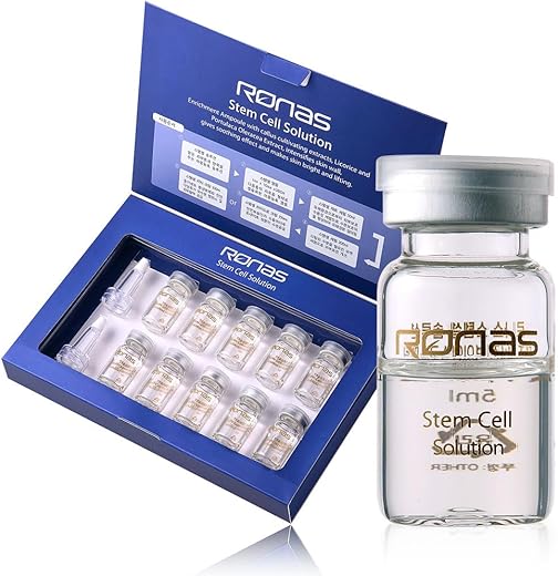 Ronas - Solução de Células-Tronco Ampolas Fórmula Anti-Envelhecimento Melhor Soro Anti-Envelhecimento Células-Tronco Vegetais Ácido Hialurônico Restaura Reabastece Pele Suaviza Rugas Todos os Tipos de Pele 0,16oz 10 ampolas