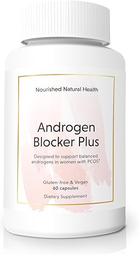 Nourished Natural Health - Nourished Naturals Androgen Blocker Plus para SOP – Suplemento para Equilíbrio Hormonal Feminino com Zinco